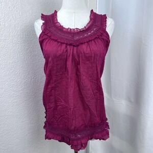 Y2K Charlotte Russe Top Womens Small Magenta/Red Crochet Ruffle Trim Coquette